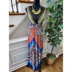 Silvergate Women's Multicolor Polyester V-Neck Sleeveless Long Maxi Dress Size M